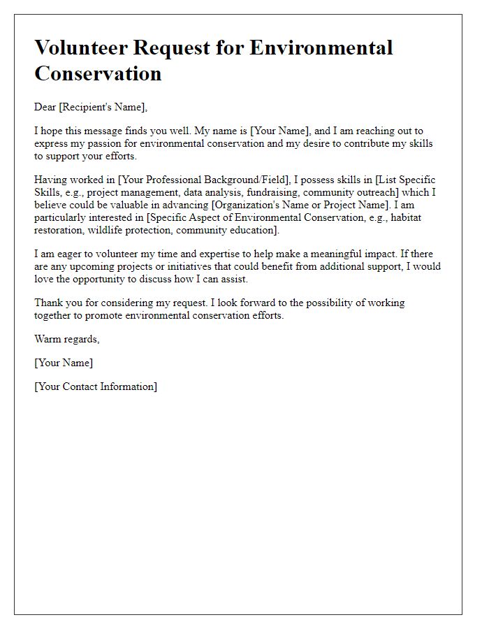 Letter template of skills-based volunteer request for environmental conservation efforts