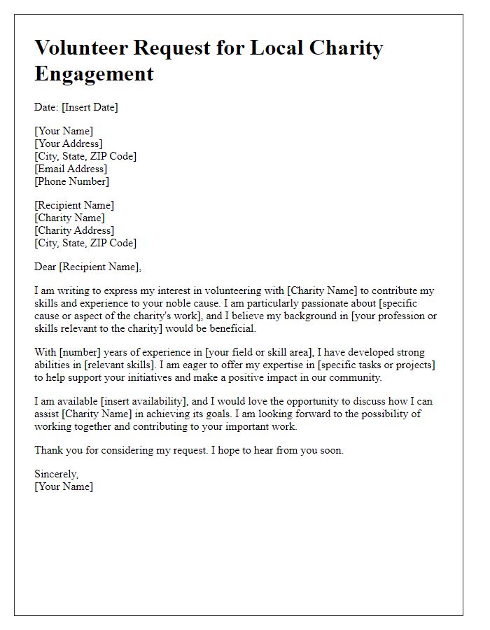 Letter template of skills-based volunteer request for local charity engagement