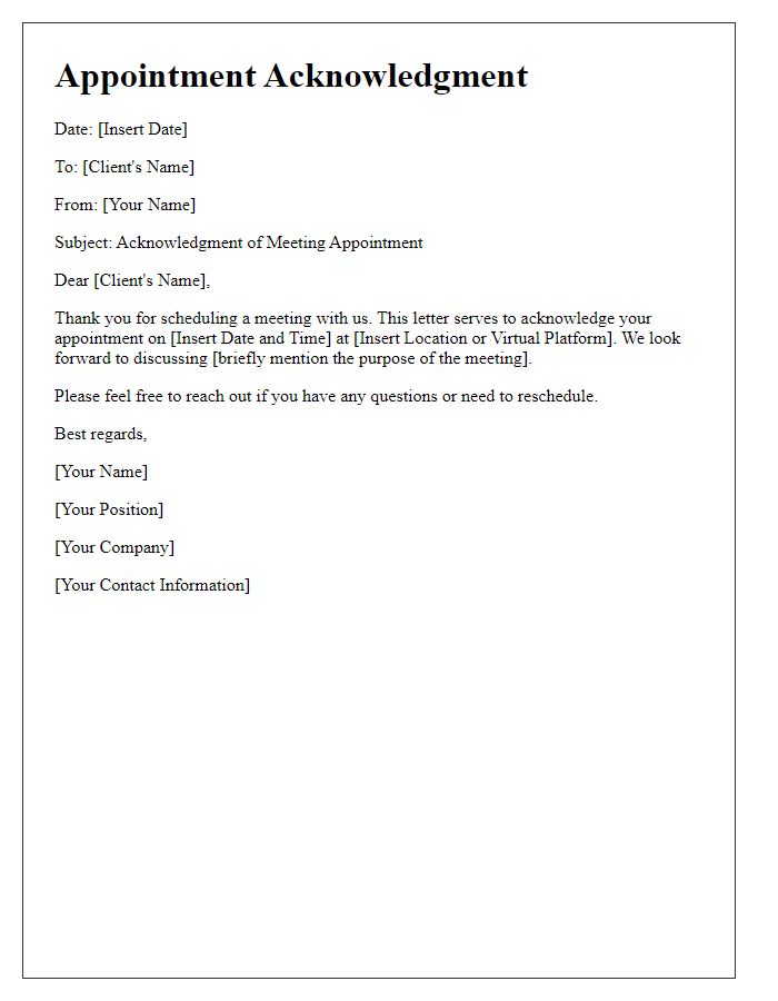 Letter template of Acknowledgment of Client Meeting Appointment