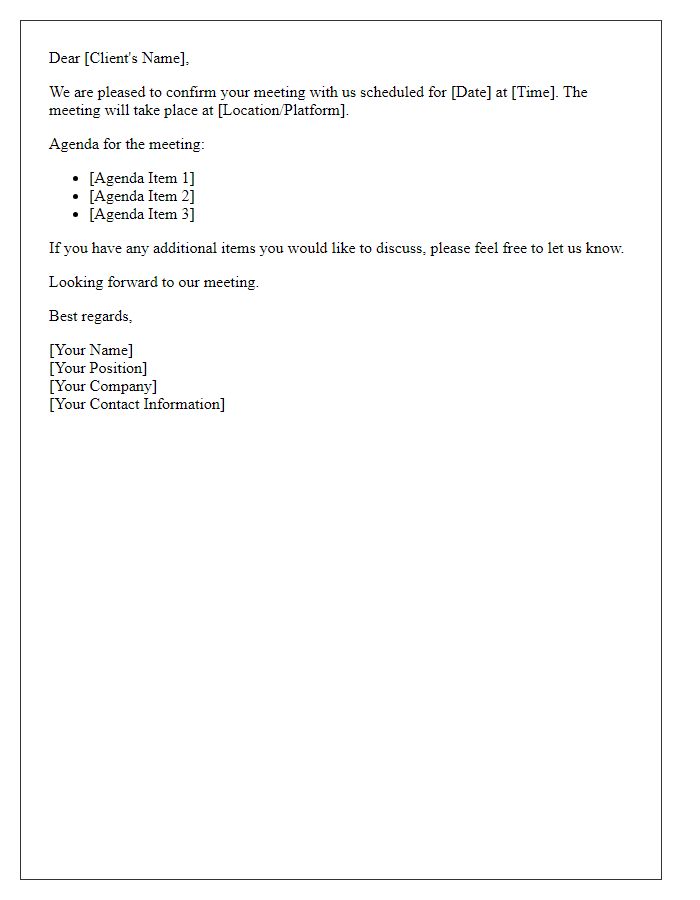 Letter template of Client Meeting Confirmation