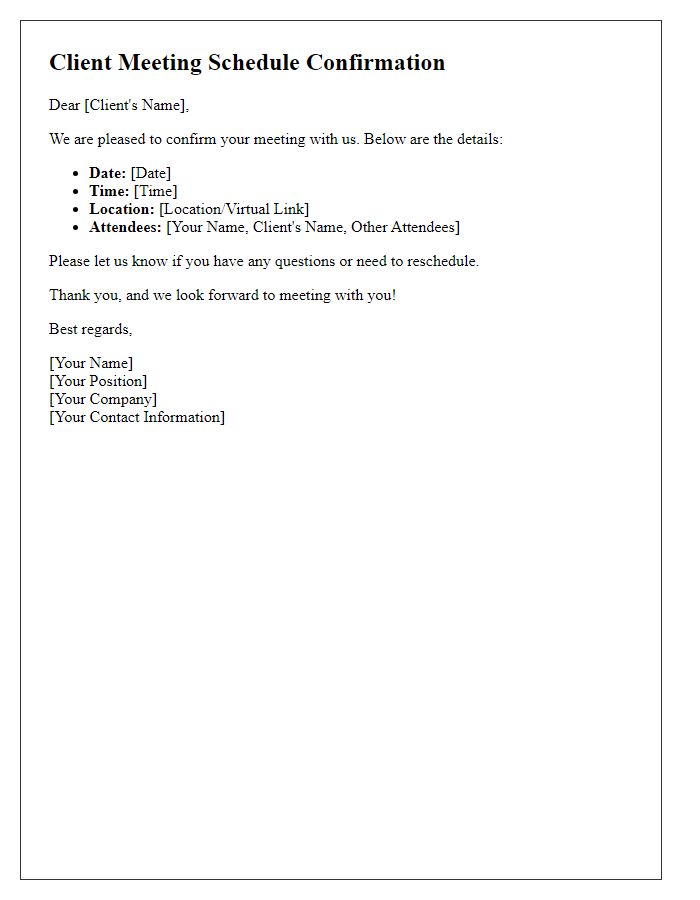 Letter template of Client Meeting Schedule Confirmation