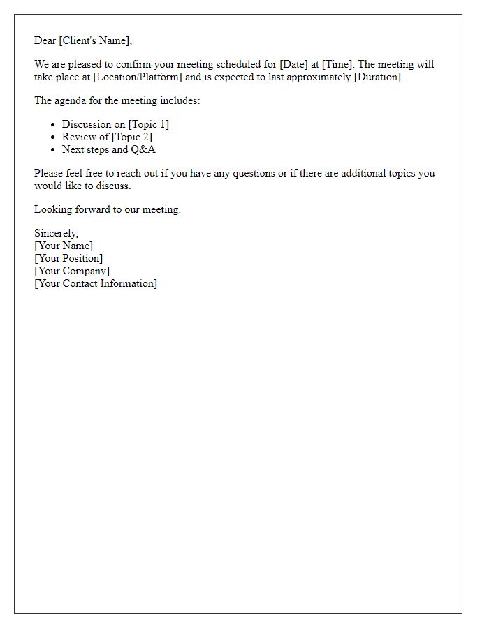 Letter template of Confirmation Notice for Client Meeting