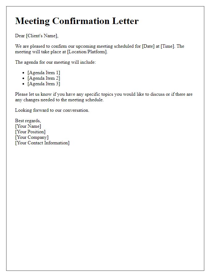 Letter template of Meeting Confirmation for Client Engagement