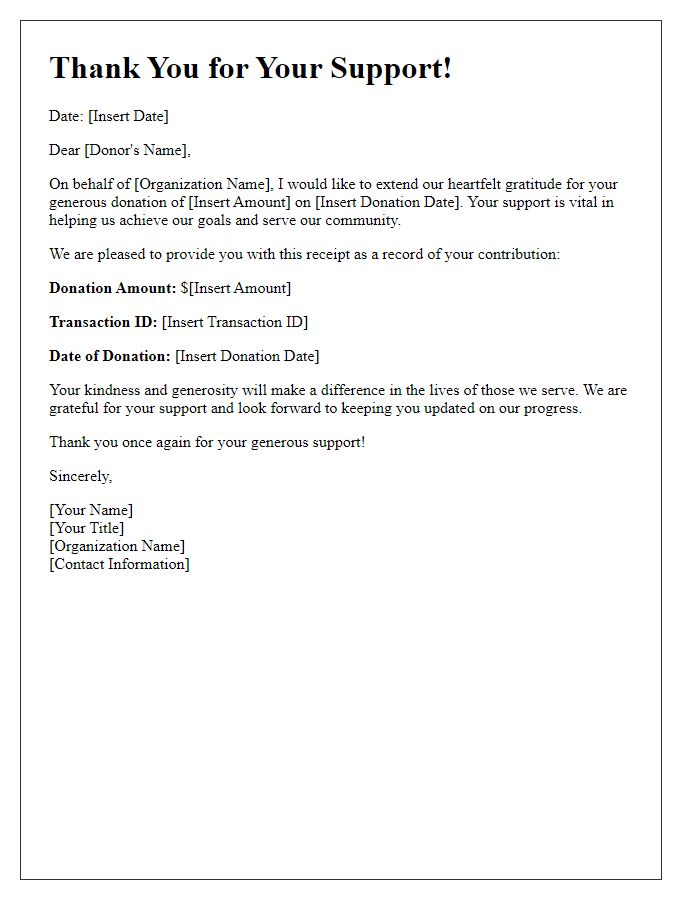 Letter template of Thank You for Your Support - Donation Receipt