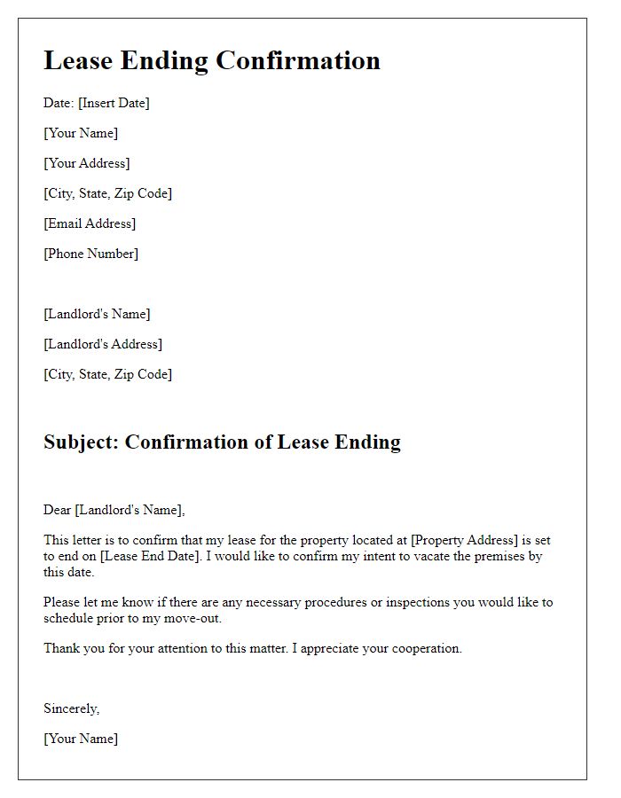 Letter template of confirmation for lease ending