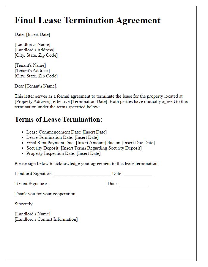 Letter template of final lease termination agreement