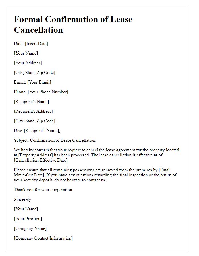 Letter template of formal confirmation of lease cancellation