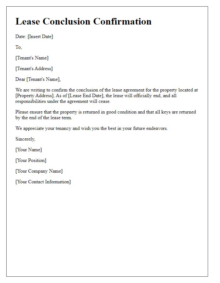 Letter template of lease conclusion confirmation