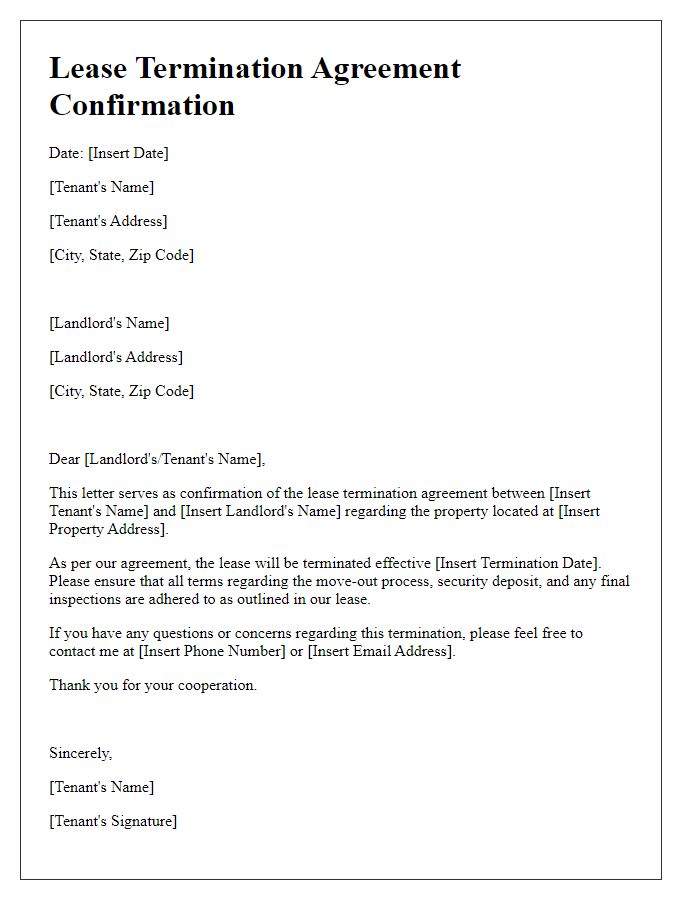 Letter template of lease termination agreement confirmation