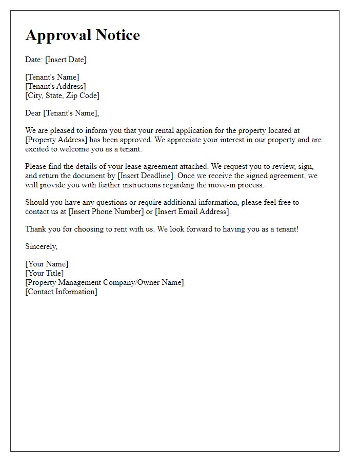 Letter template of approval notice for your rental application.