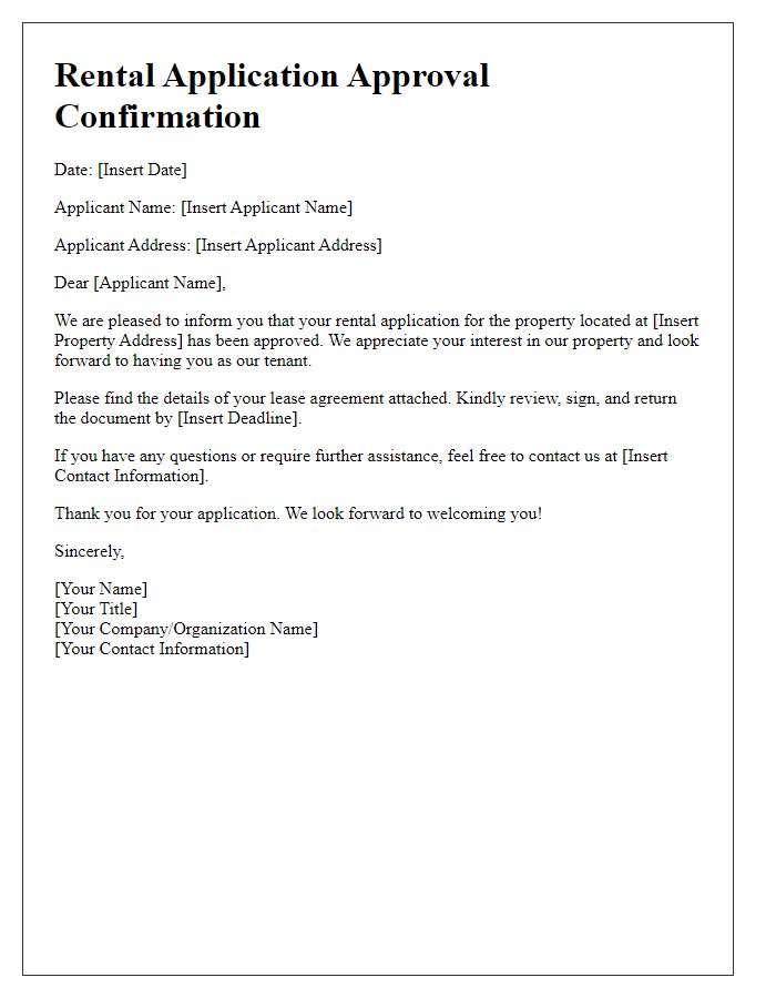 Letter template of rental application approval confirmation.