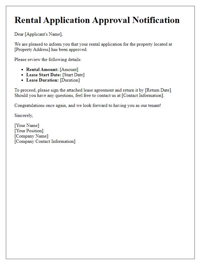 Letter template of your rental application approval notification.