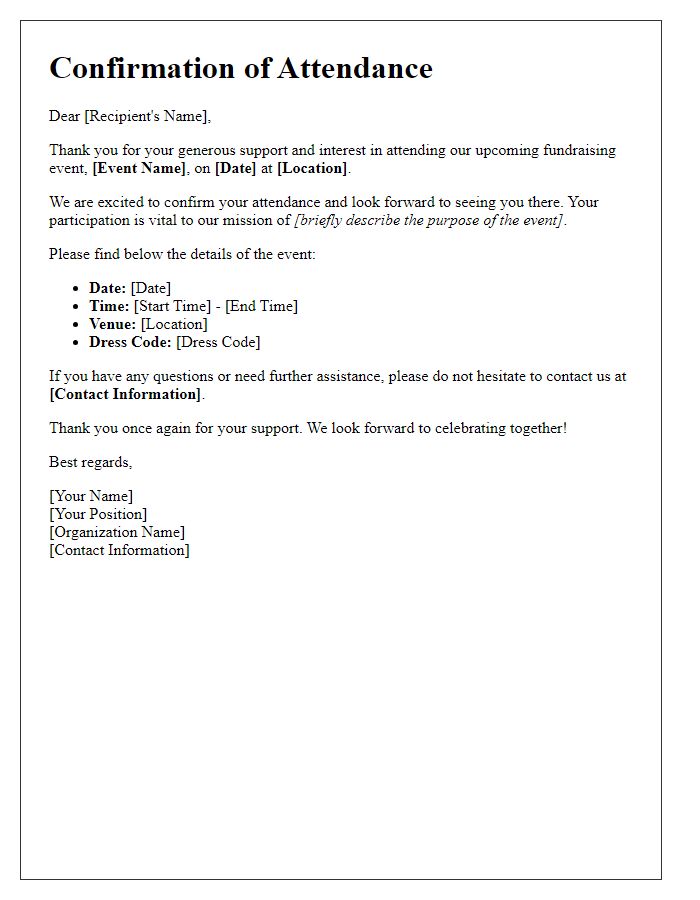 Letter template of confirmation for fundraising event attendance