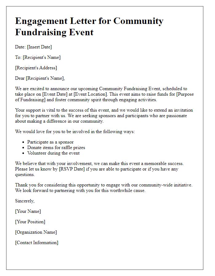 Letter template of engagement for community fundraising event