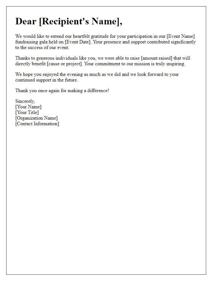 Letter template of participation acknowledgment for a fundraising gala