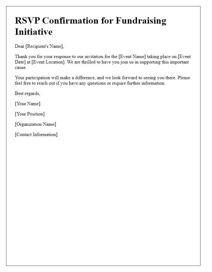 Letter template of RSVP confirmation for a fundraising initiative