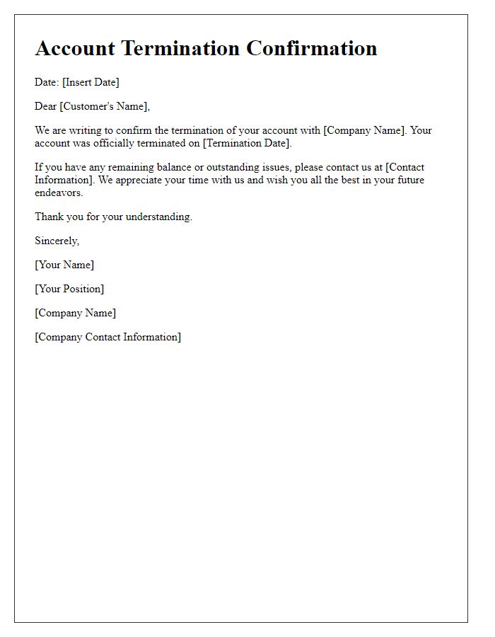 Letter template of finalizing account termination.