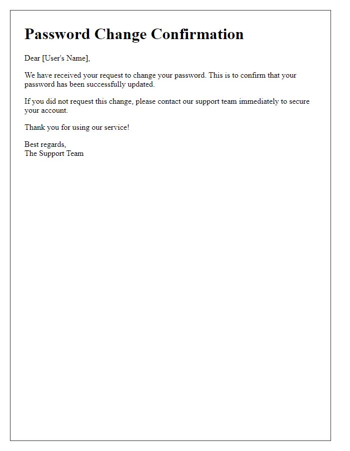 Letter template of Confirmation for Password Change Request