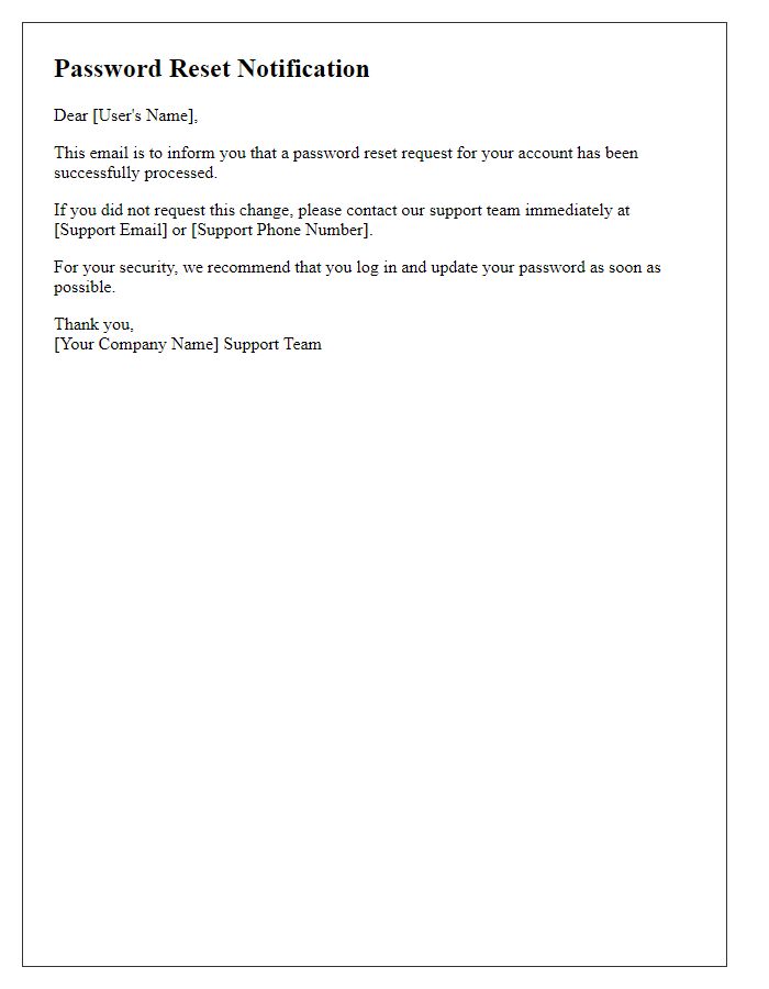 Letter template of Notification for Password Reset Action Taken