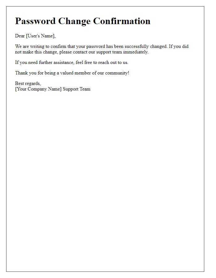 Letter template of Password Change Confirmation