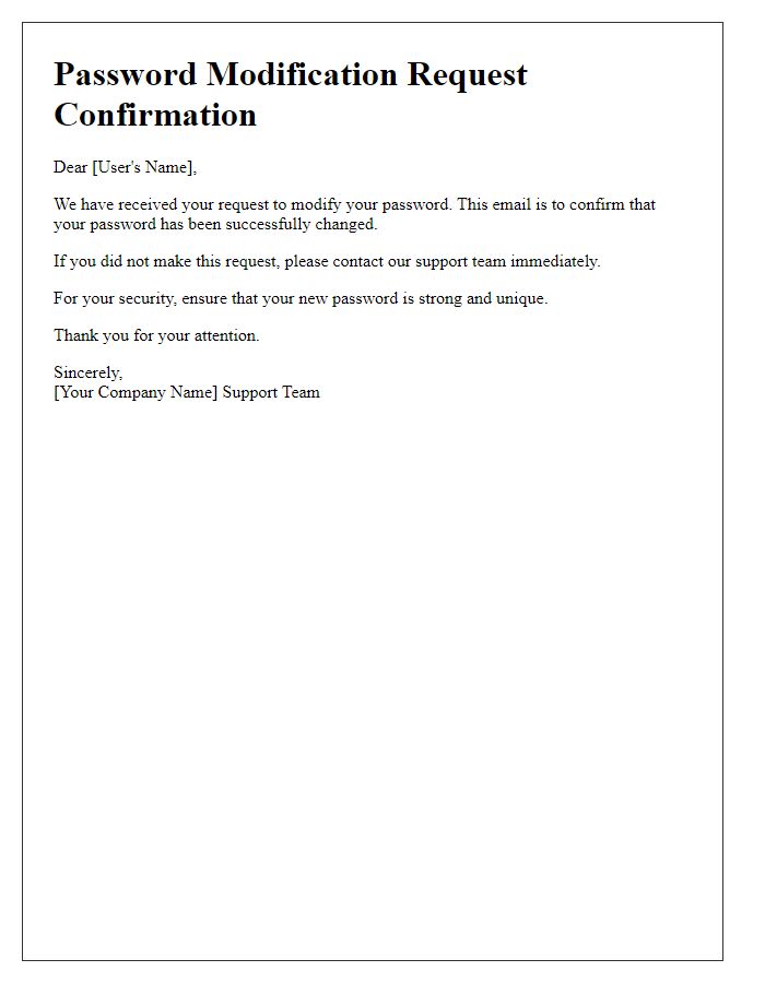 Letter template of Password Modification Request Confirmation