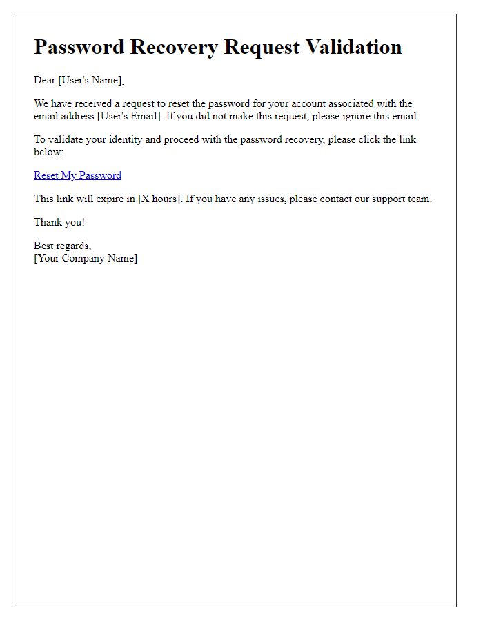 Letter template of Password Recovery Request Validation