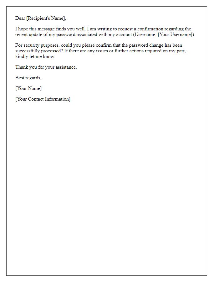 Letter template of Request for Password Update Confirmation