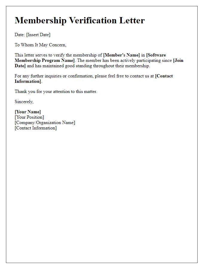 Letter template of verification for software membership