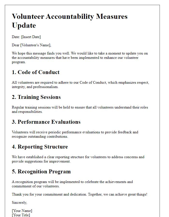 Letter template of volunteer accountability measures update