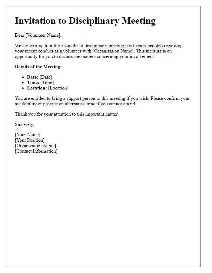 Letter template of volunteer disciplinary meeting invitation