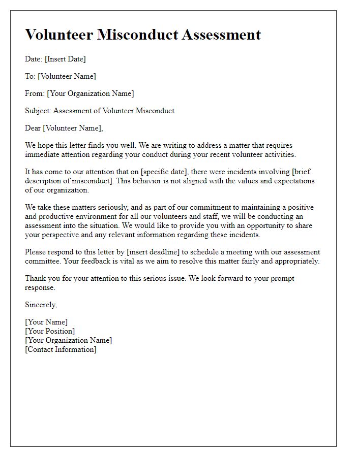 Letter template of volunteer misconduct assessment