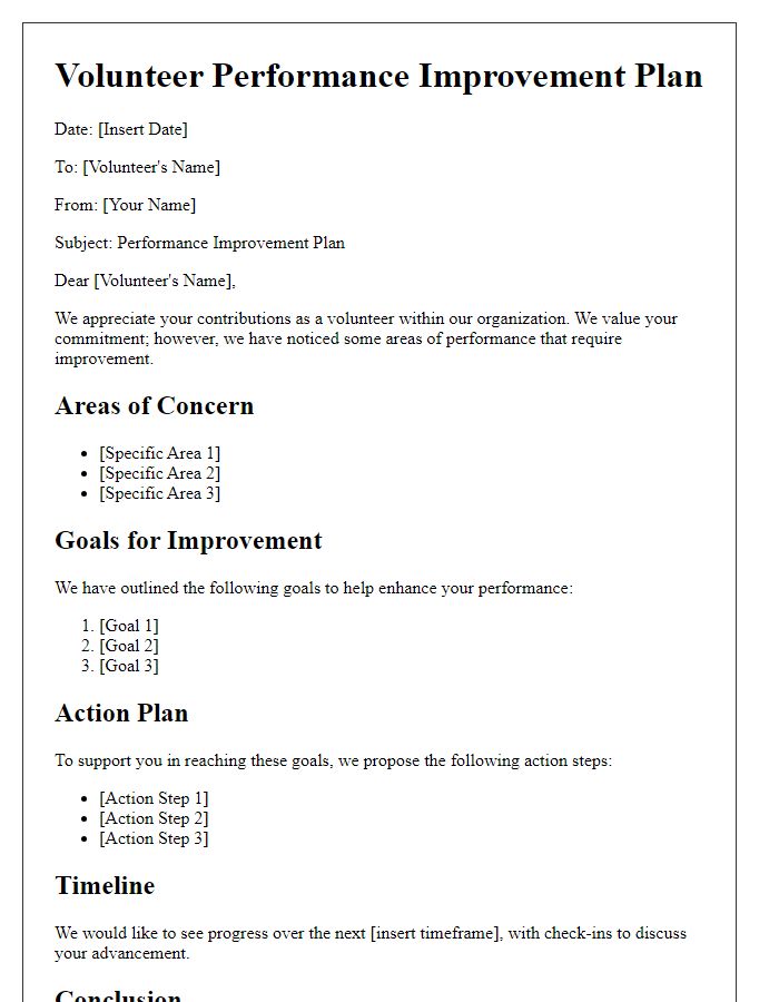 Letter template of volunteer performance improvement plan