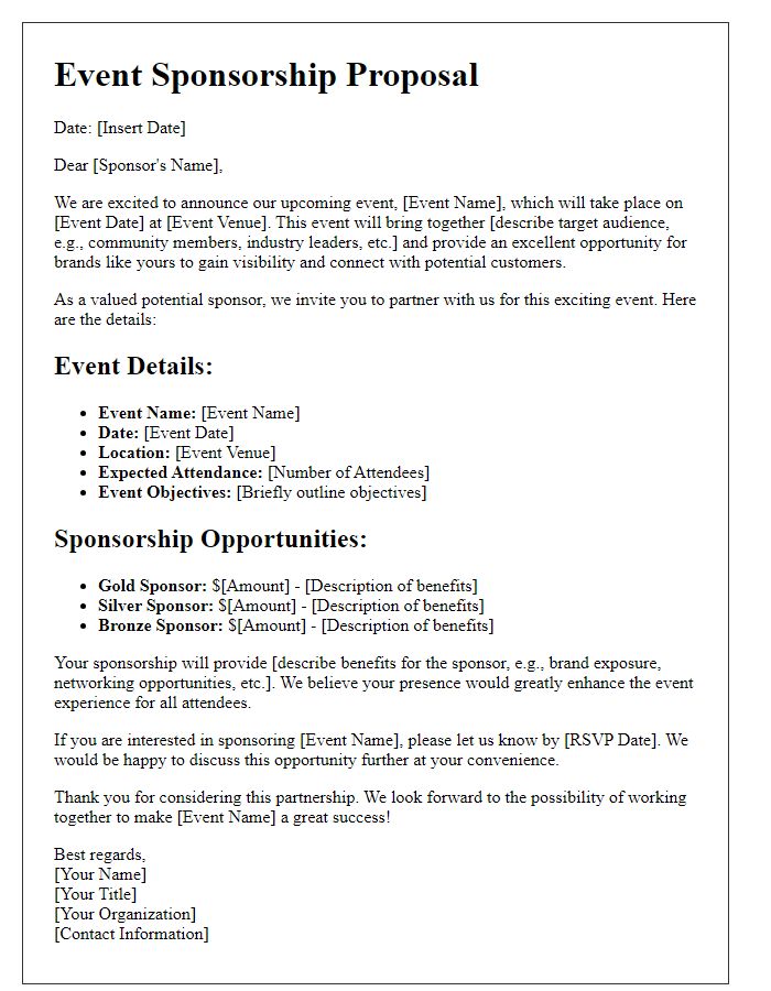 Letter template of event marketing details for sponsors