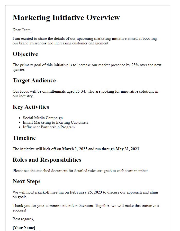 Letter template of marketing initiative details for team members