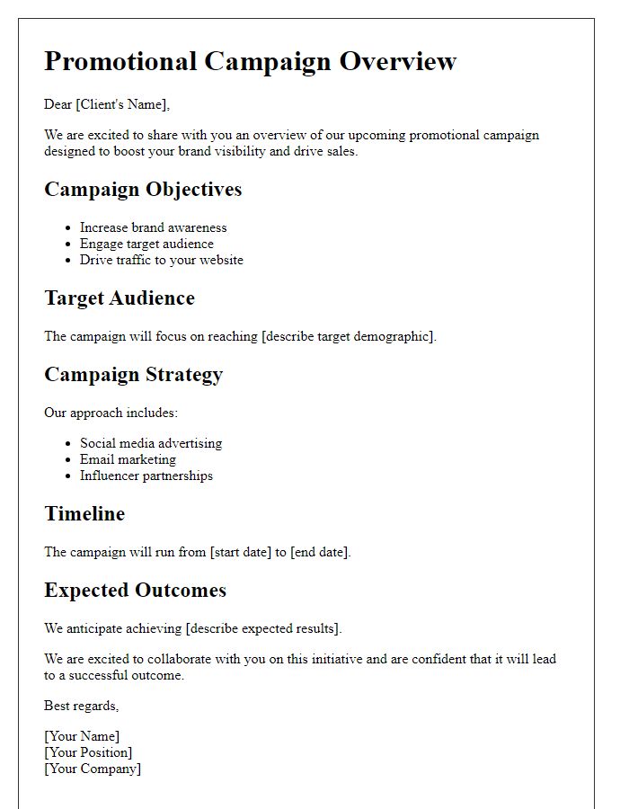 Letter template of promotional campaign overview for clients