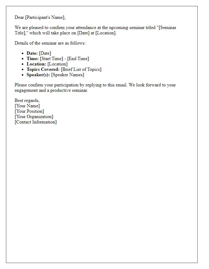 Letter template of confirmation notice for seminar attendance