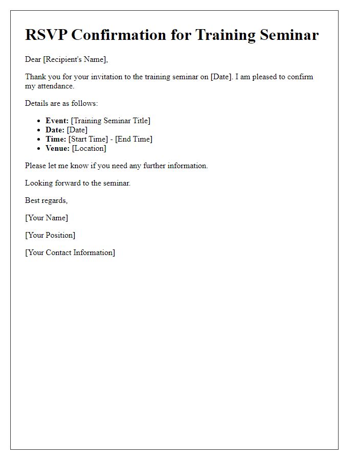 Letter template of RSVP for training seminar confirmation