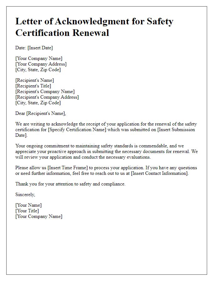 Letter template of Acknowledgment for Safety Certification Renewal