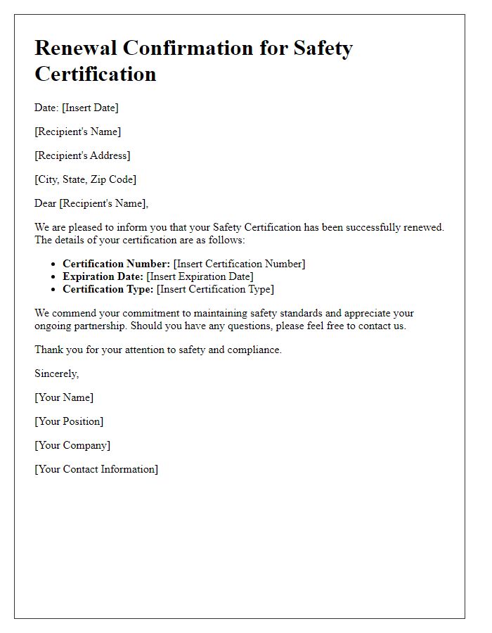 Letter template of Renewal Confirmation for Safety Certification