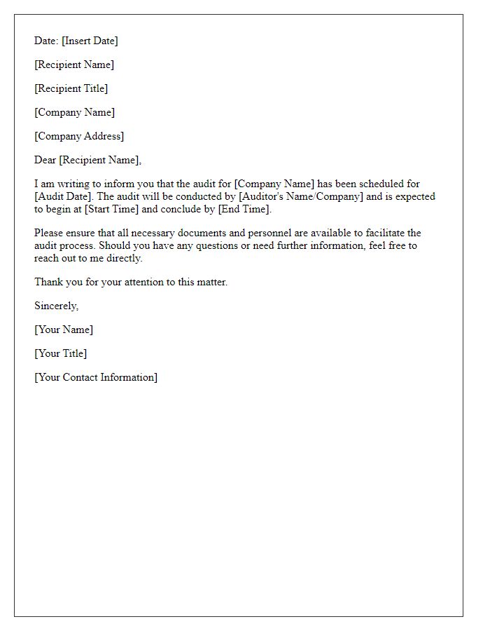 Letter template of notifying management about the confirmed audit date.