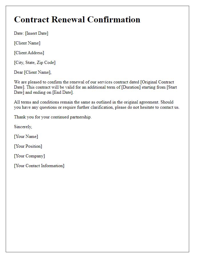 Letter template of contract renewal confirmation for services