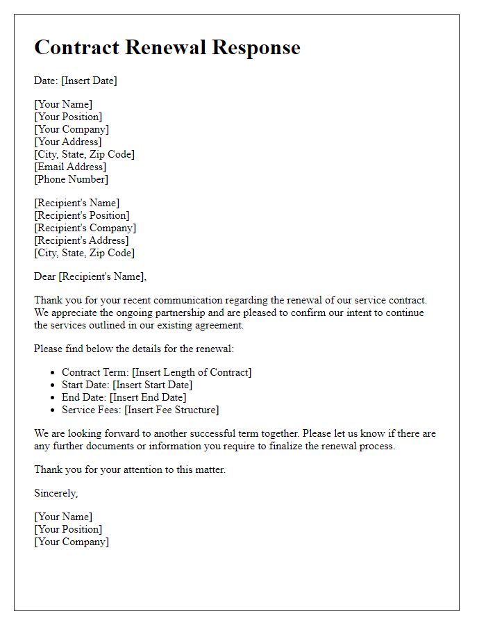 Letter template of contract renewal response for service continuation