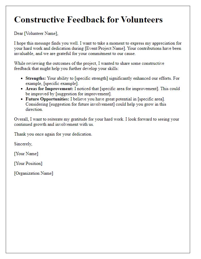 Letter template of constructive feedback for volunteers