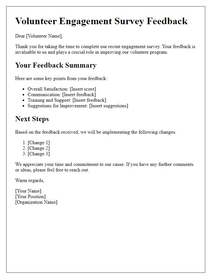 Letter template of engagement survey feedback for volunteers