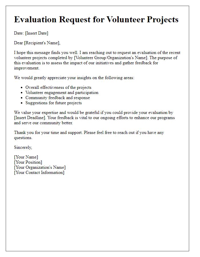 Letter template of evaluation request for volunteer projects