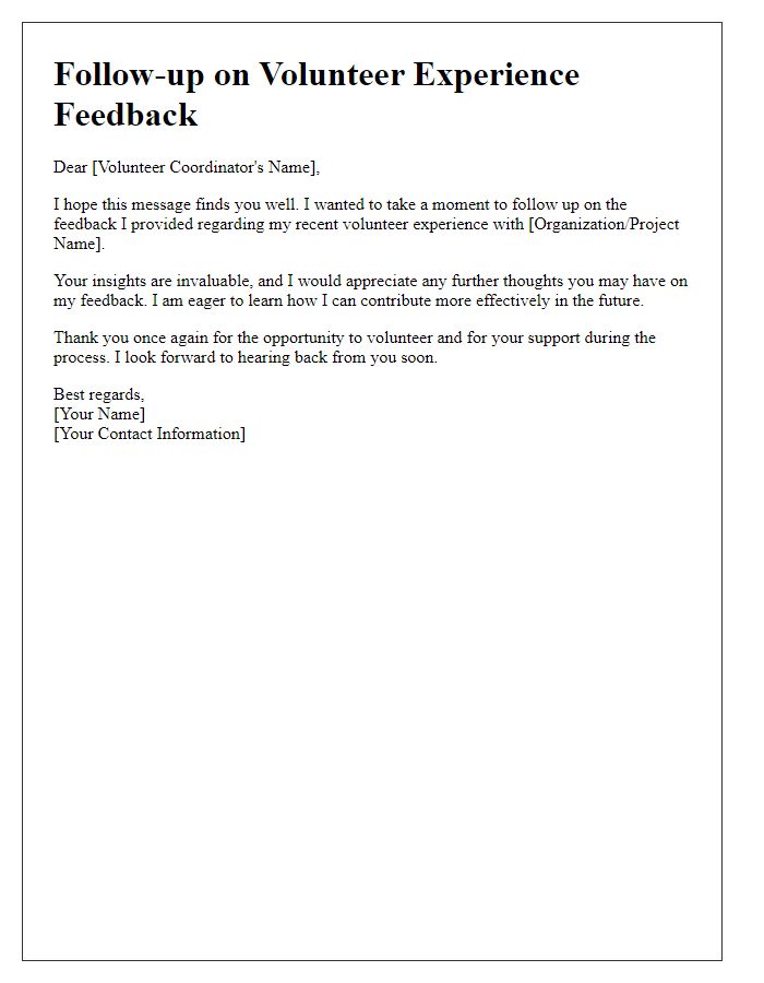 Letter template of follow-up on volunteer experience feedback