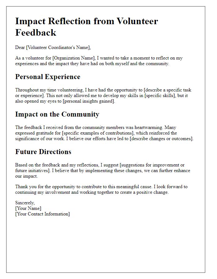 Letter template of impact reflection from volunteer feedback