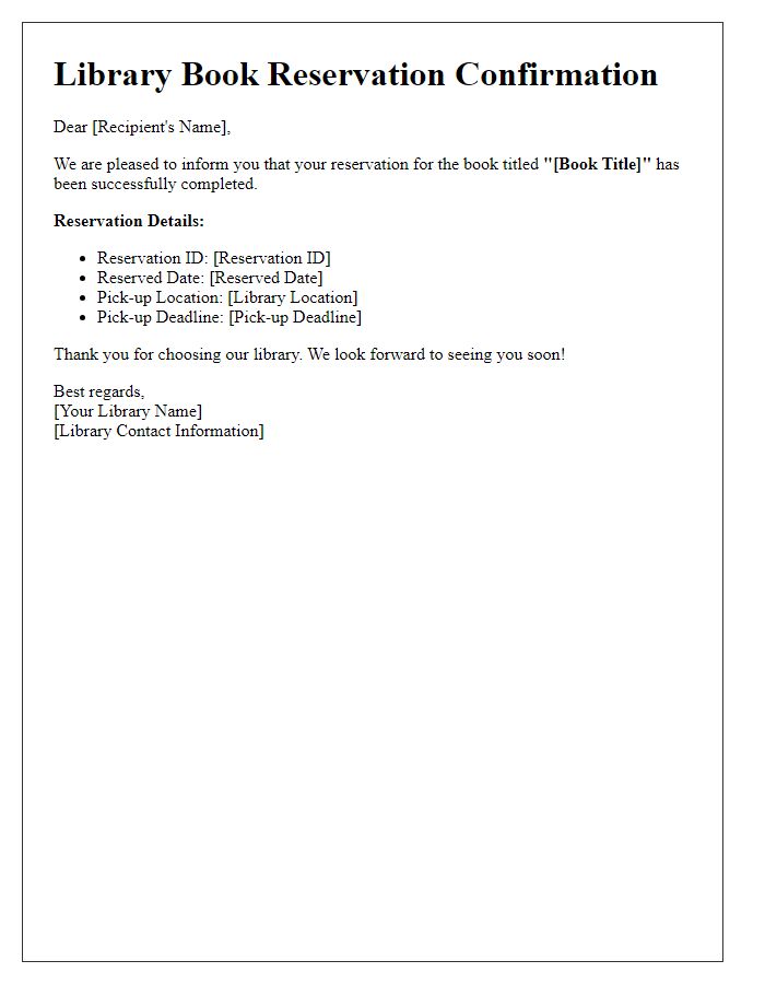 Letter template of completion for library book reservation process