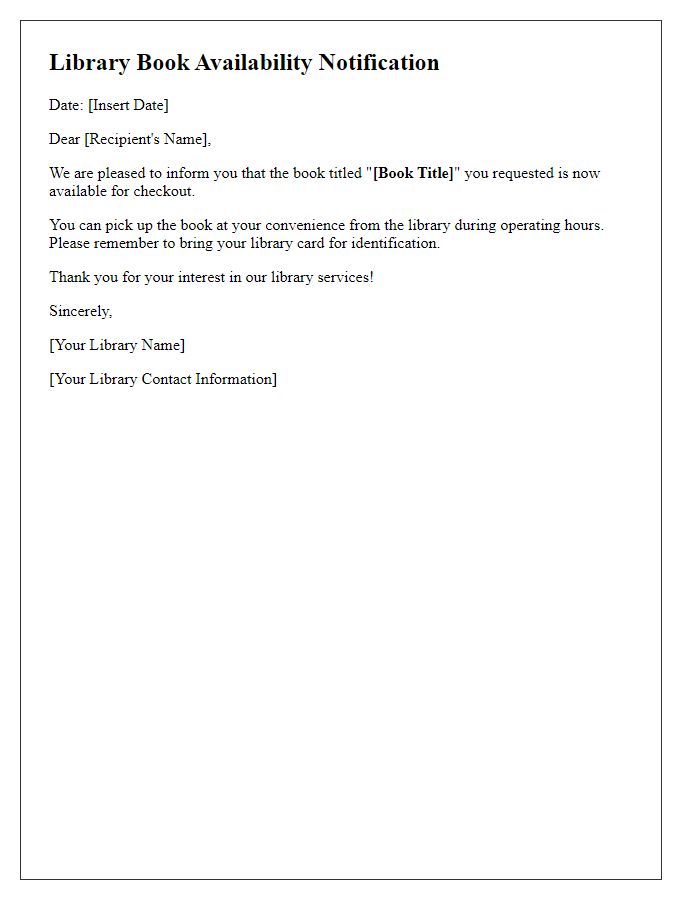 Letter template of notification for library book availability
