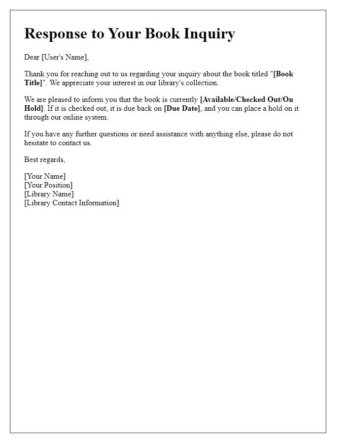 Letter template of response to library book inquiry